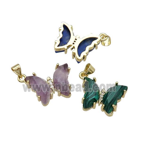 Mixe Gemstone Butterfly Pendant Gold Plated