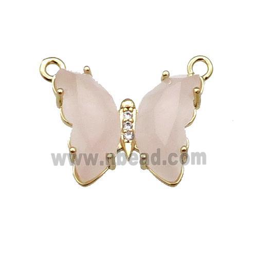 Pink Rose Quartz Butterfly Pendant With 2loops Gold Plated