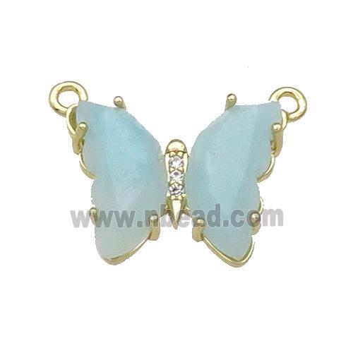 Blue Amazonite Butterfly Pendant With 2loops Gold Plated