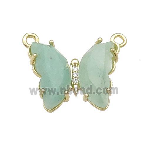 Green Aventurine Butterfly Pendant With 2loops Gold Plated