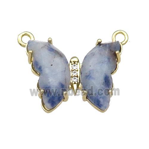 Blue Dalmatian Jasper Butterfly Pendant With 2loops Gold Plated