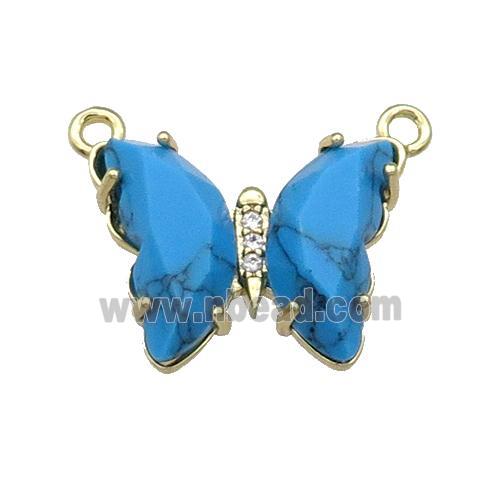 Blue Turquoise Butterfly Pendant With 2loops Dye Gold Plated