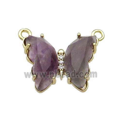 Purple Amethyst Butterfly Pendant With 2loops Gold Plated