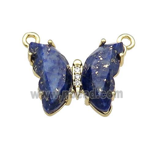 Blue Lapis Lazuli Butterfly Pendant With 2loops Gold Plated Lazurite