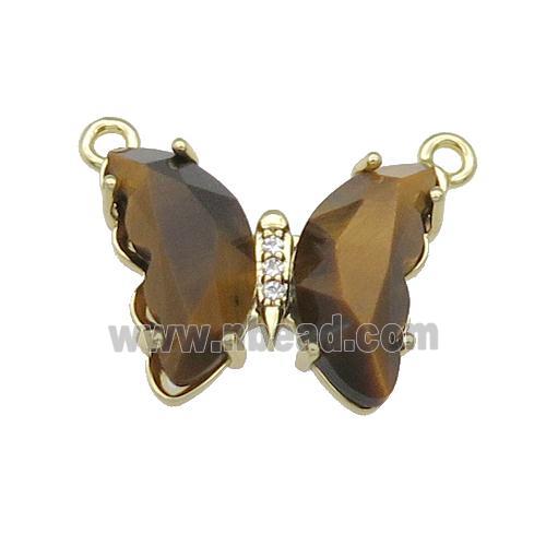 Natural Tiger Eye Stone Butterfly Pendant With 2loops Gold Plated