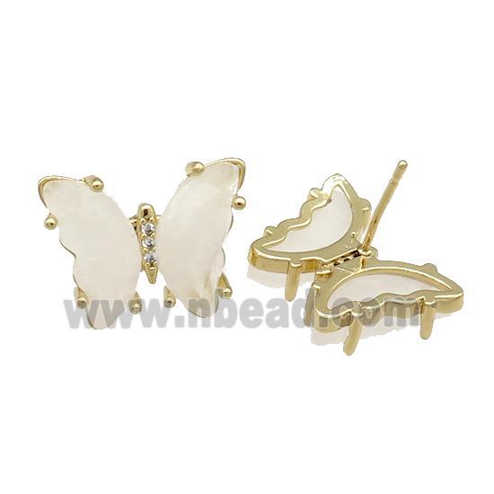 Clear Quartz Butterfly Stud Earring Gold Plated