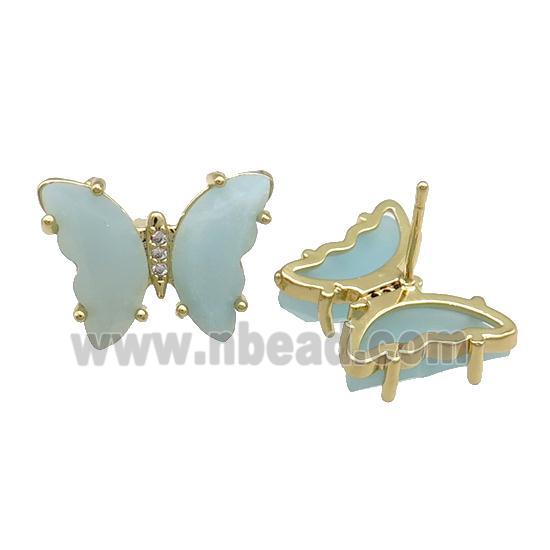 Blue Amazonite Butterfly Stud Earring Gold Plated