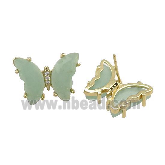 Green Aventurine Butterfly Stud Earring Gold Plated