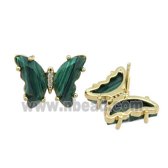 Green Synthetic Malachite Butterfly Stud Earring Gold Plated