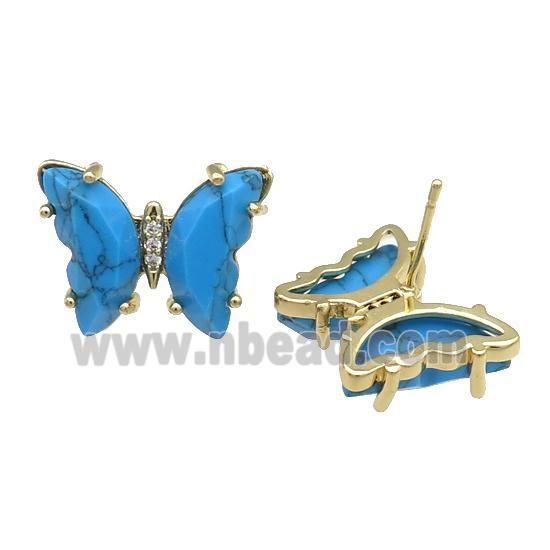 Blue Turquoise Butterfly Stud Earring Dye Gold Plated