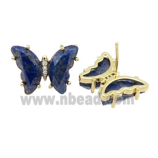 Blue Lapis Lazuli Butterfly Stud Earring Gold Plated