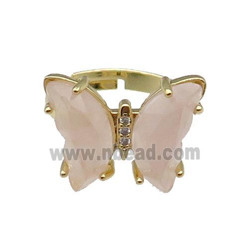 Pink Rose Quartz Ring Adjustable Gold Plated