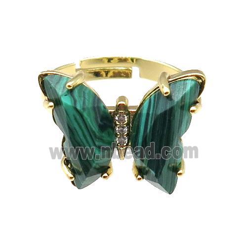 Synthetic Green Malachite Ring Adjustable Gold Plated
