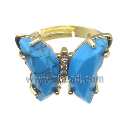 Blue Turquoise Ring Dye Adjustable Gold Plated