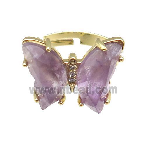 Purple Amethyst Ring Adjustable Gold Plated