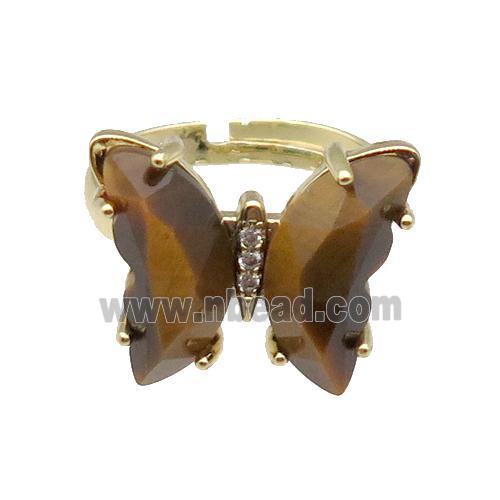 Yellow Tiger Eye Ring Adjustable Gold Plated