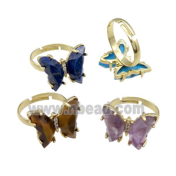 Mix Gemstone Ring Adjustable Gold Plated