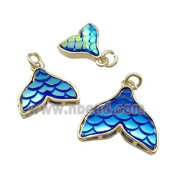 Copper Mermaid Tail Pendant Blue Resin Gold Plated