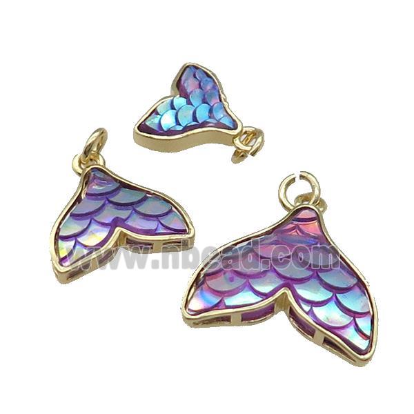 Copper Mermaid Tail Pendant Purple Resin Gold Plated