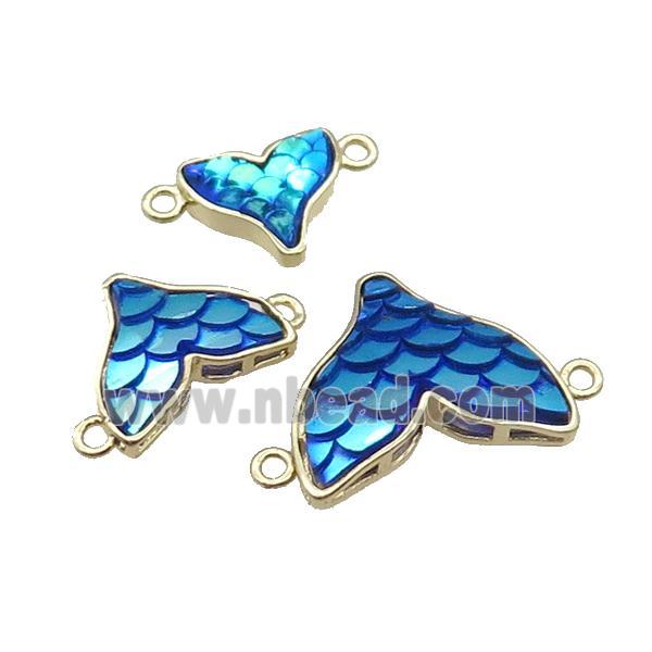 Copper Mermaid Tail Pendant With 2loops Blue Resin Gold Plated
