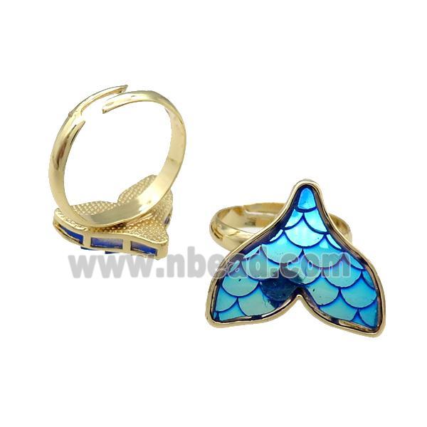 Copper Mermaid Tail Ring Blue Resin Adjustable Gold Plated