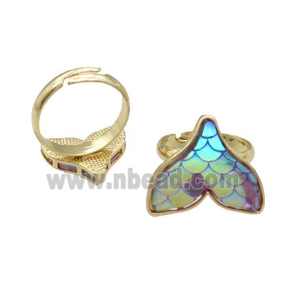 Copper Mermaid Tail Ring Resin Adjustable Gold Plated