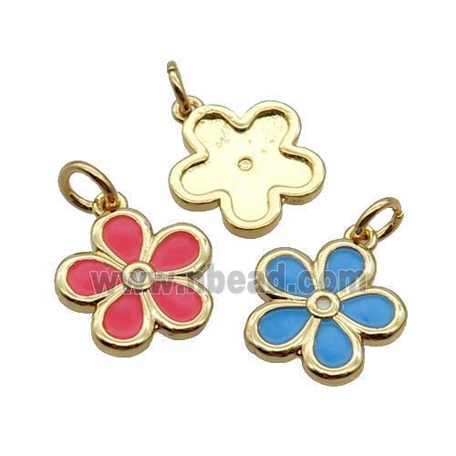Copper Flower Pendant Enamel Gold Plated Mixed