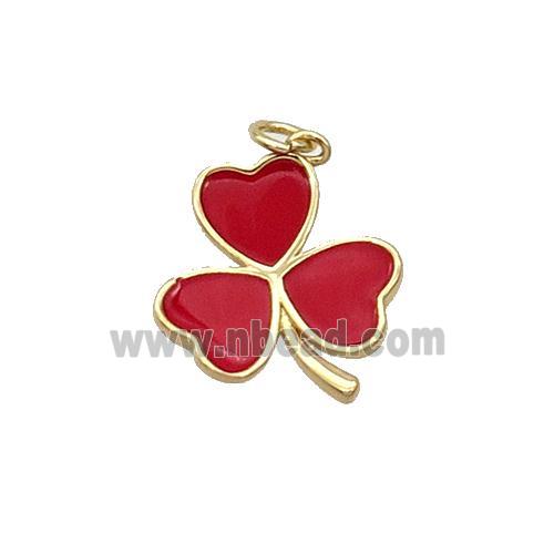 Copper Clover Pendant Red Enamel Gold Plated