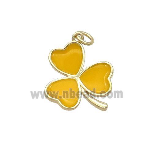 Copper Clover Pendant Yellow Enamel Gold Plated