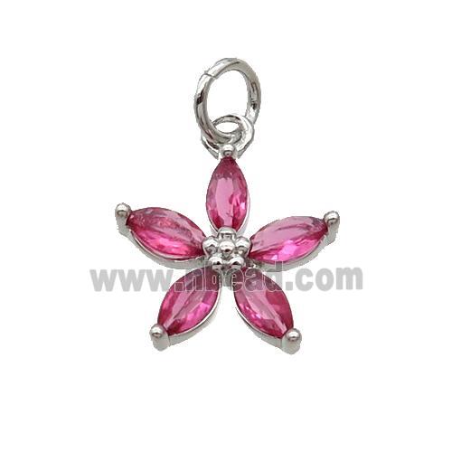 Copper Flower Pendant Pave Pink Crystal Platinum Plated