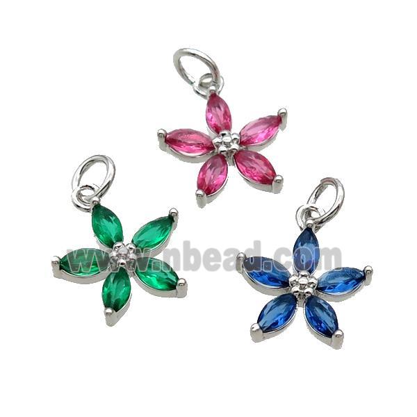 Copper Flower Pendant Pave Crystal Platinum Plated Mixed