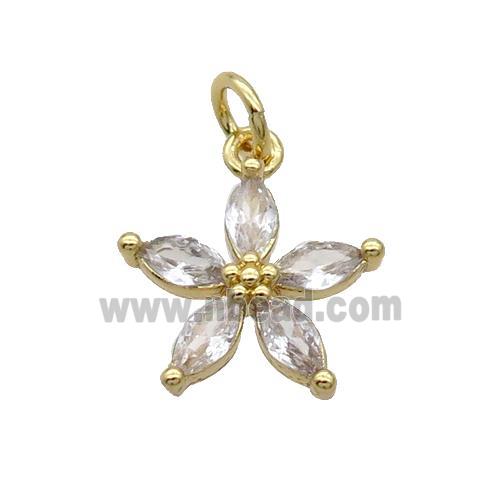 Copper Flower Pendant Pave Clear Crystal Gold Plated