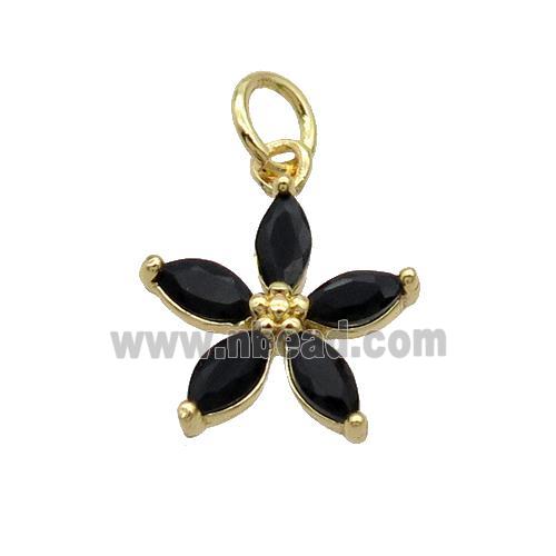Copper Flower Pendant Pave Black Crystal Gold Plated