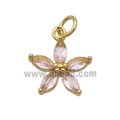 Copper Flower Pendant Pave Lt.pink Crystal Gold Plated