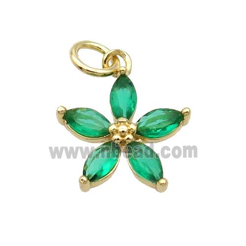 Copper Flower Pendant Pave Green Crystal Gold Plated