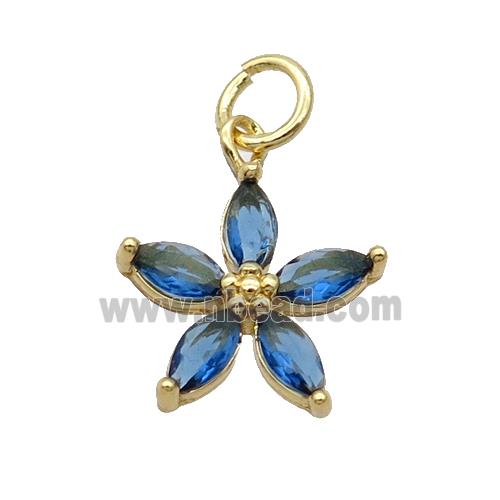 Copper Flower Pendant Pave Blue Crystal Gold Plated