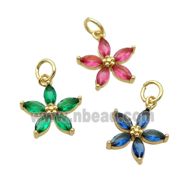 Copper Flower Pendant Pave Crystal Gold Plated Mixed Color