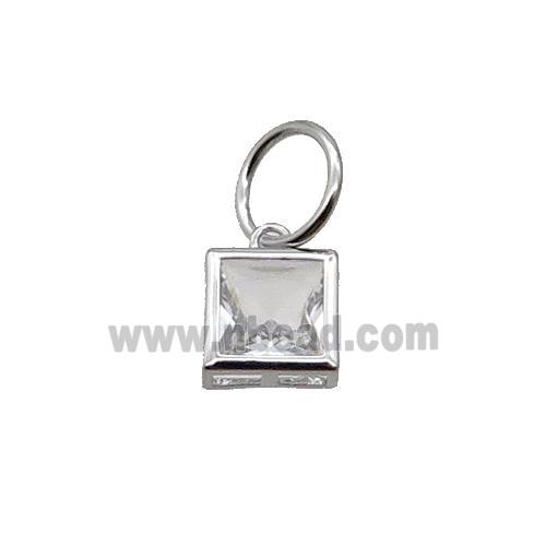 Copper Square Pendant Pave Clear Crystal Platinum Plated