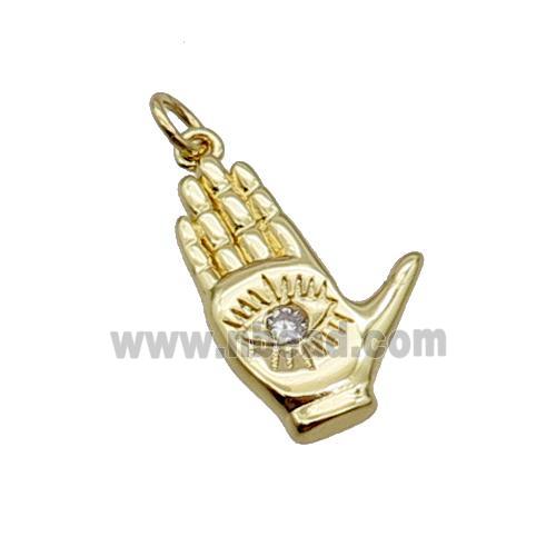 Copper Hand Eye Pendant Pave Zircon Gold Plated