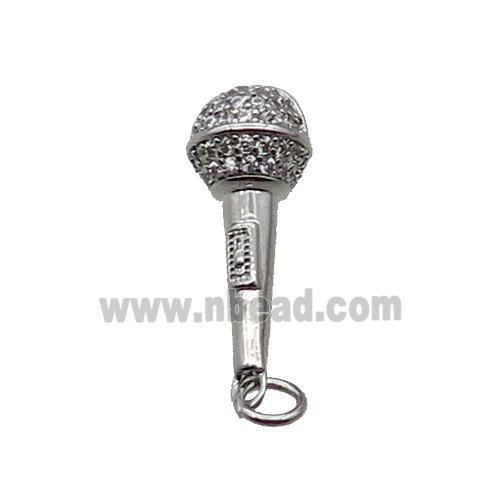 Copper Microphone Pendant Pave Zircon Platinum Plated