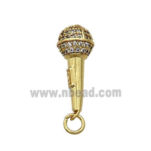 Copper Microphone Pendant Pave Zircon Gold Plated