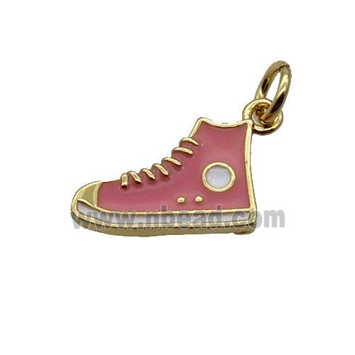 Copper Shoes Pendant Pink Enamel Gold Plated