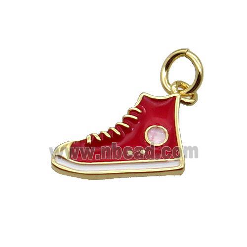 Copper Shoes Pendant Red Enamel Gold Plated