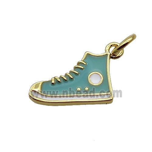 Copper Shoes Pendant Teal Enamel Gold Plated