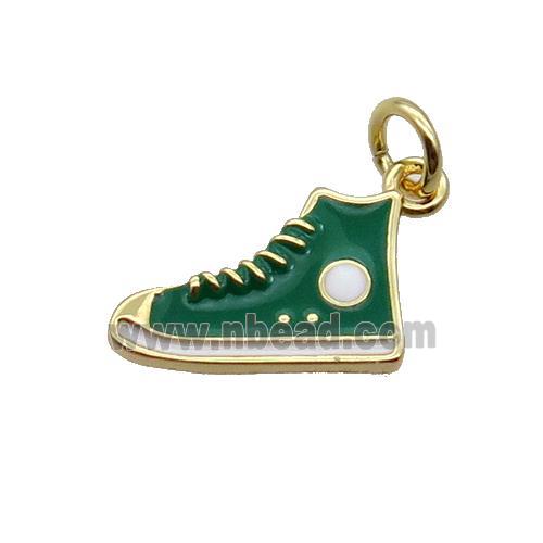 Copper Shoes Pendant Green Enamel Gold Plated