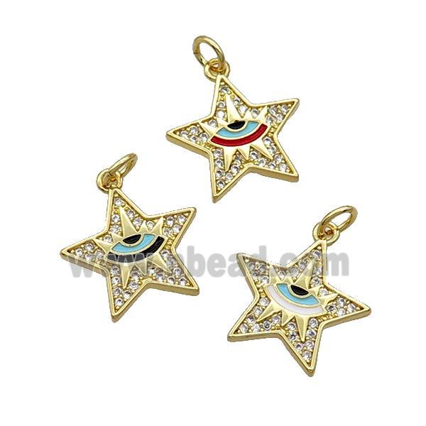Copper Star Pendant Pave Zircon Enamel Eye Gold Plated Mixed