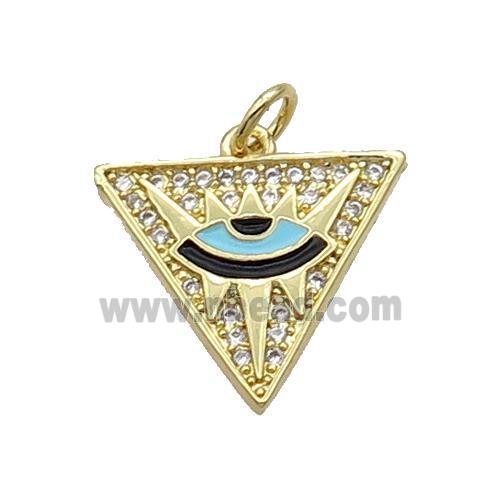 Copper Triangle Pendant Pave Zircon Enamel Eye Gold Plated