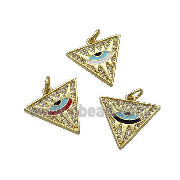 Copper Triangle Pendant Pave Zircon Enamel Eye Gold Plated Mixed