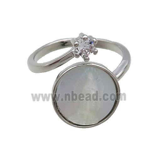 Copper Ring Pave Zircon Jesus MOP Shell Platinum Plated