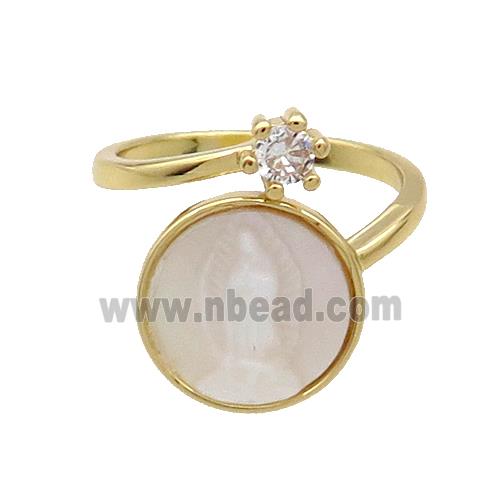 Copper Ring Pave Zircon Jesus MOP Shell Gold Plated